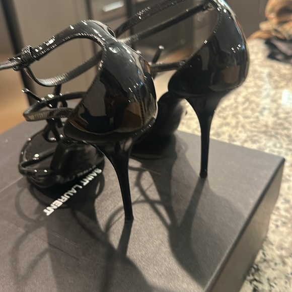 Saint Laurent Glossy Black Strappy Heels - Picture 16 of 17